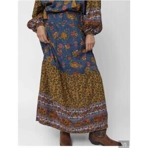 Natural Life Skirt Womens Small Blue Floral Patchwork Tiered Maxi Peasant Boho